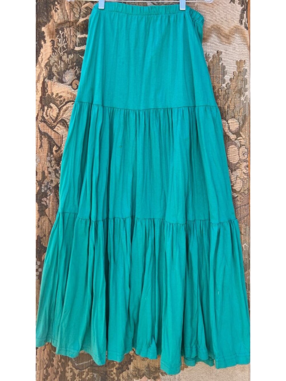 Women's Size 14 Skirt Turquoise Tiered Peasant Cotton Knit Waist 39.5" L Boho - Picture 6 of 8